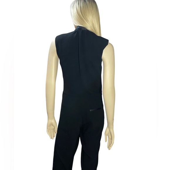 Maje Jumpsuit Elfie Tuxedo Plunging V Neck Black Satin Trim - Picture 12 of 14